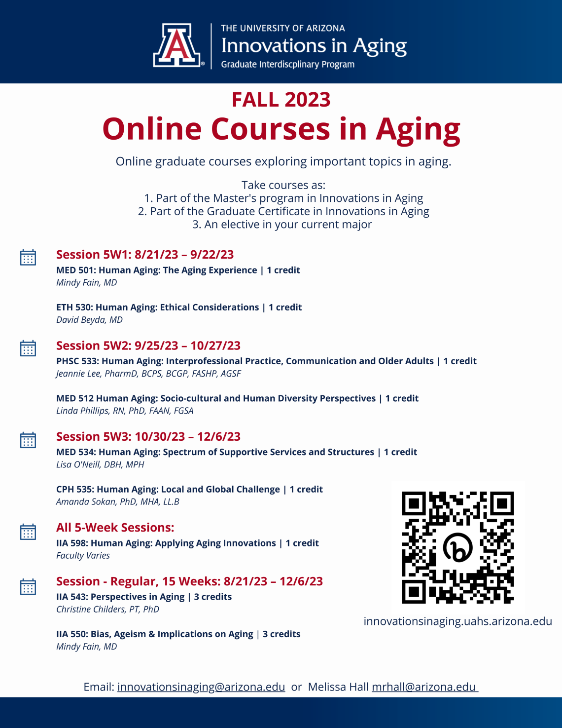 Fall 2023 Innovations in Aging Course Schedule